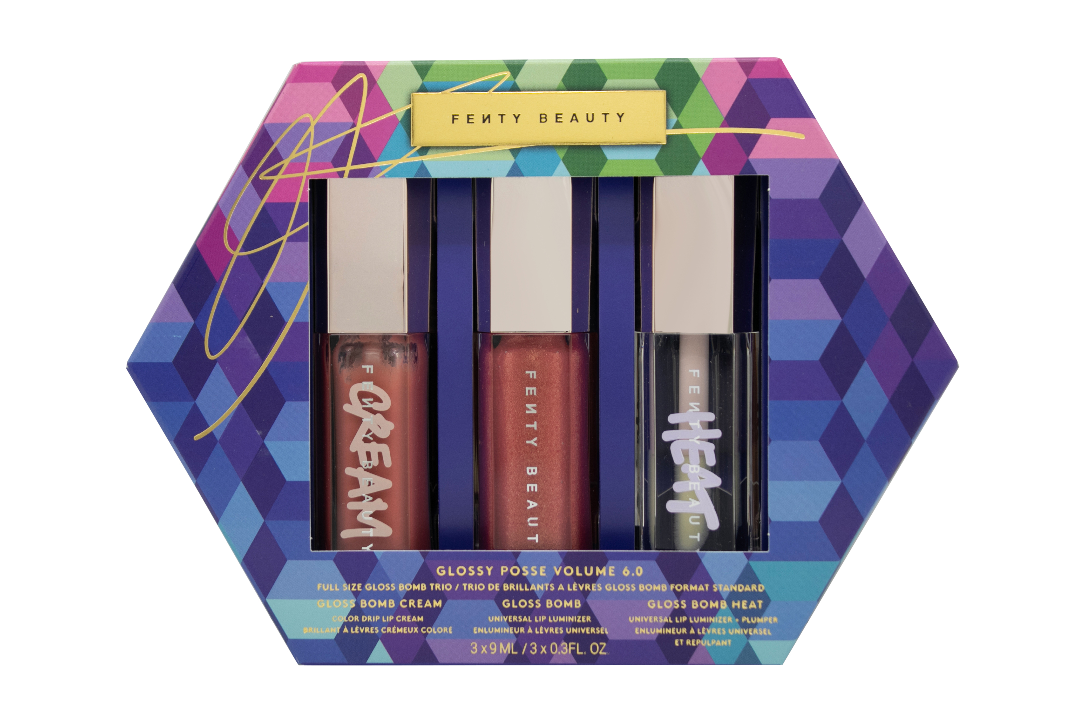 Fenty Beauty Glossy Posse Volume 6.0 Trio 9ml Gloss Bomb Cream + 9ml Gloss Bomb + 9ml Gloss Bomb Heat