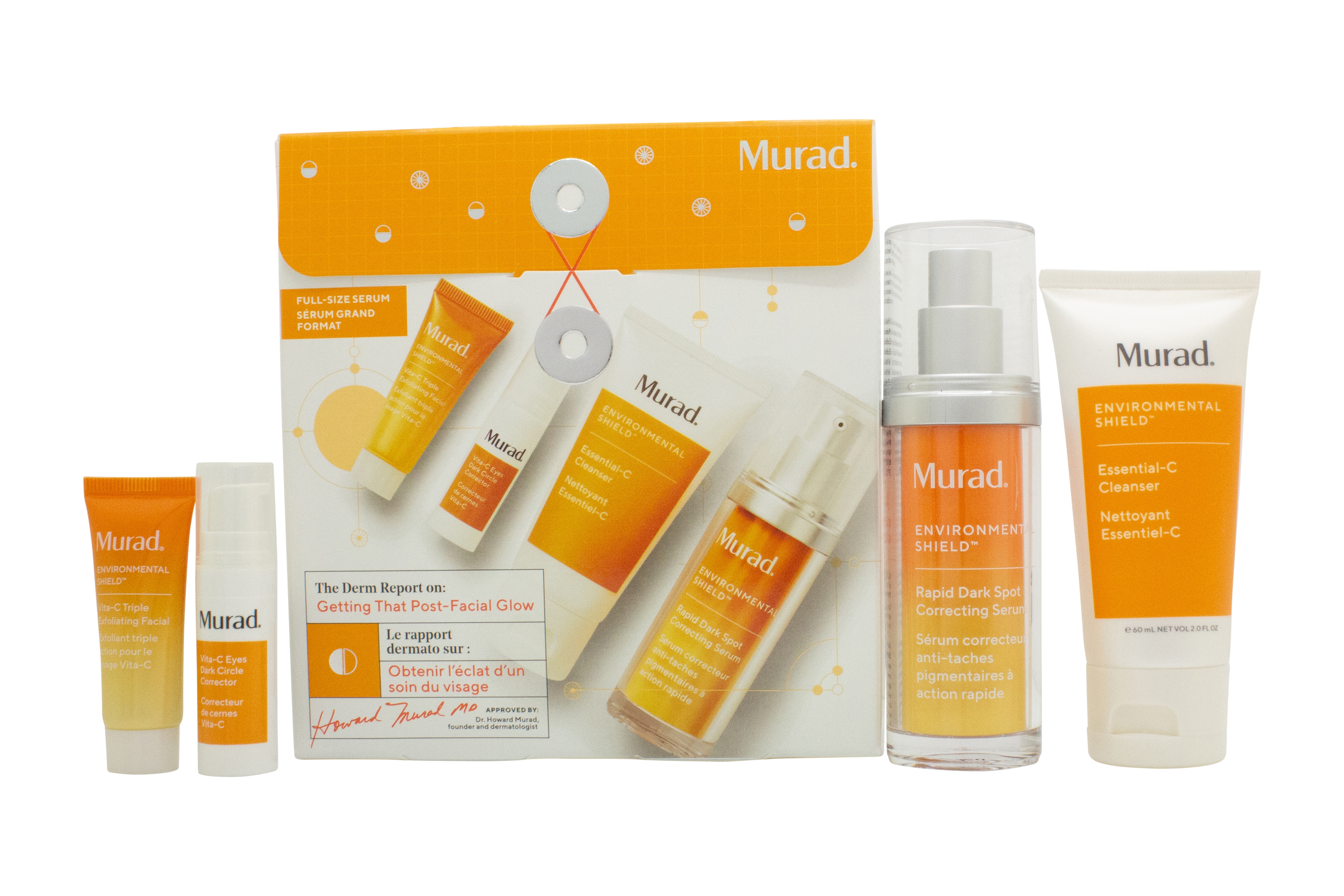 Murad The Derm Report Getting That Post-Facial Glow Gift Set 60ml Cleaner + 30ml Dark Spot Correcting Serum + 10ml Face Exfoliator + 5ml Eye Dark Circle Corrector
