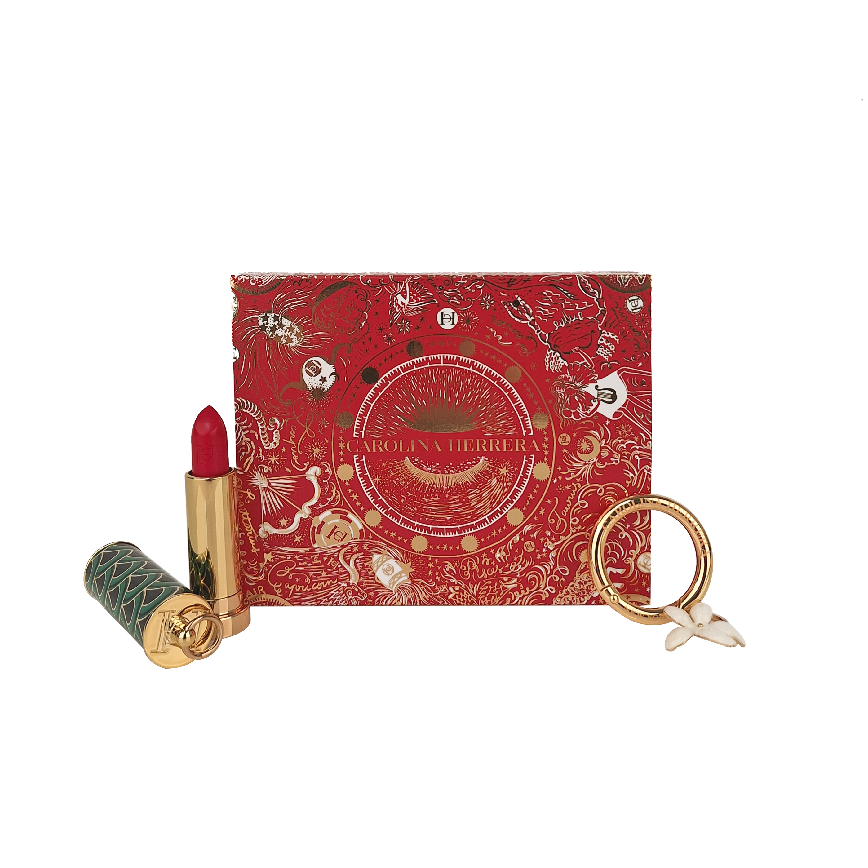Carolina Herrera Fabulous Kiss Satin Lipstick Gift Set 310 Red Carolina Lipstick + Green Waves Lipstick Cap