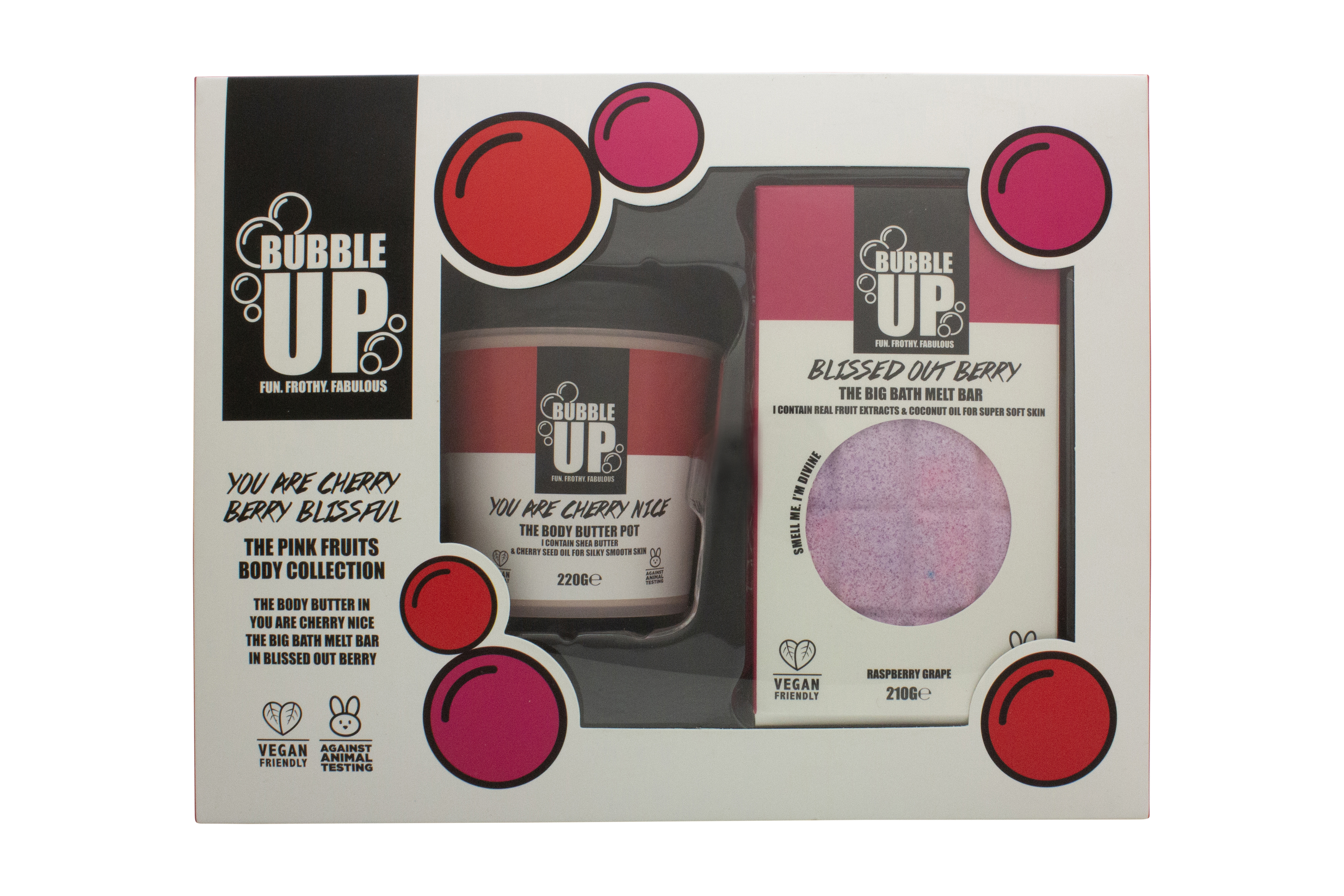 Bubble Up Cherry Berry Bath & Body Gift Set 210g Big Bath Bar Berry & 220g Body Butter Cherry Nice