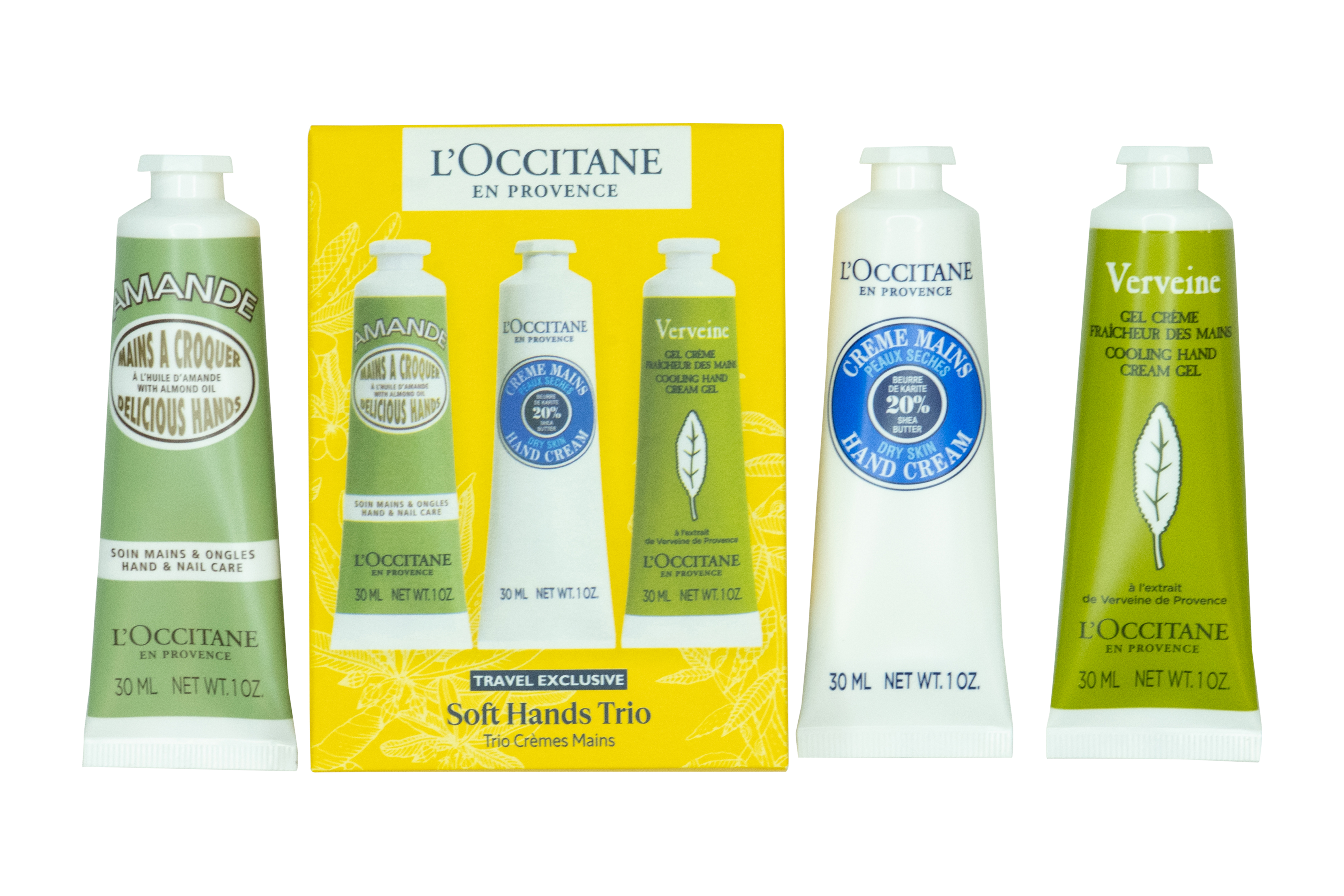L'Occitane en Provence Travel Exclusive Hand Cream Collection 3 x 30ml Almond + Verbena + Shea Butter