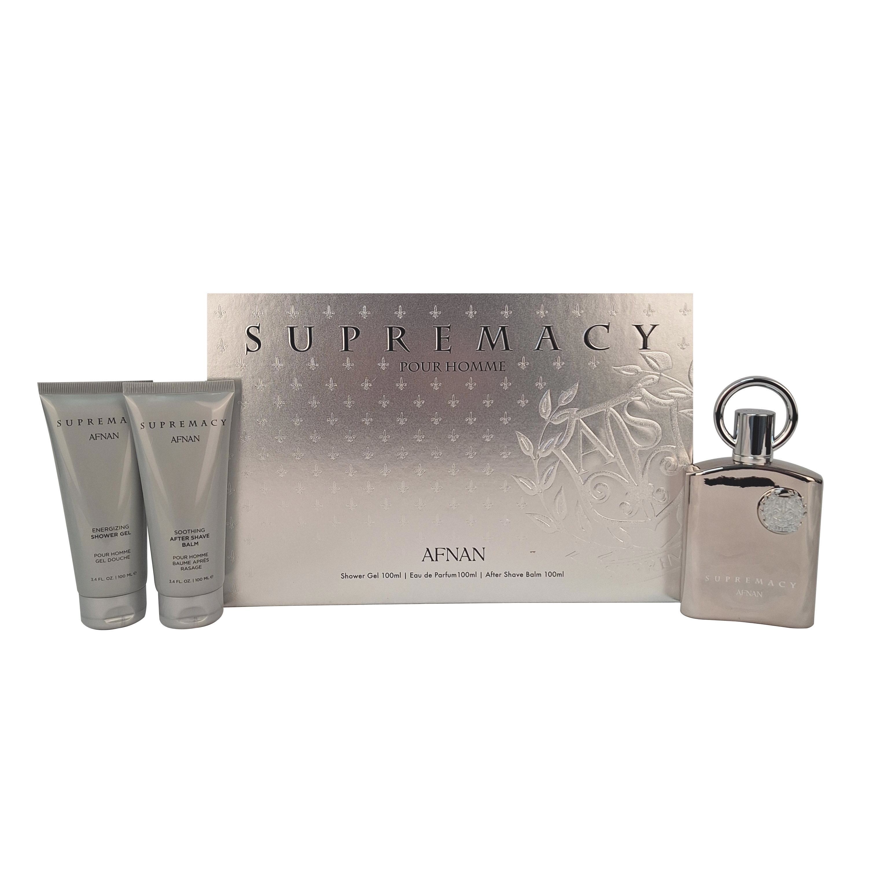 Afnan Supremacy Silver Gift Set - EDP 100ml Spray + 150ml Shower Gel