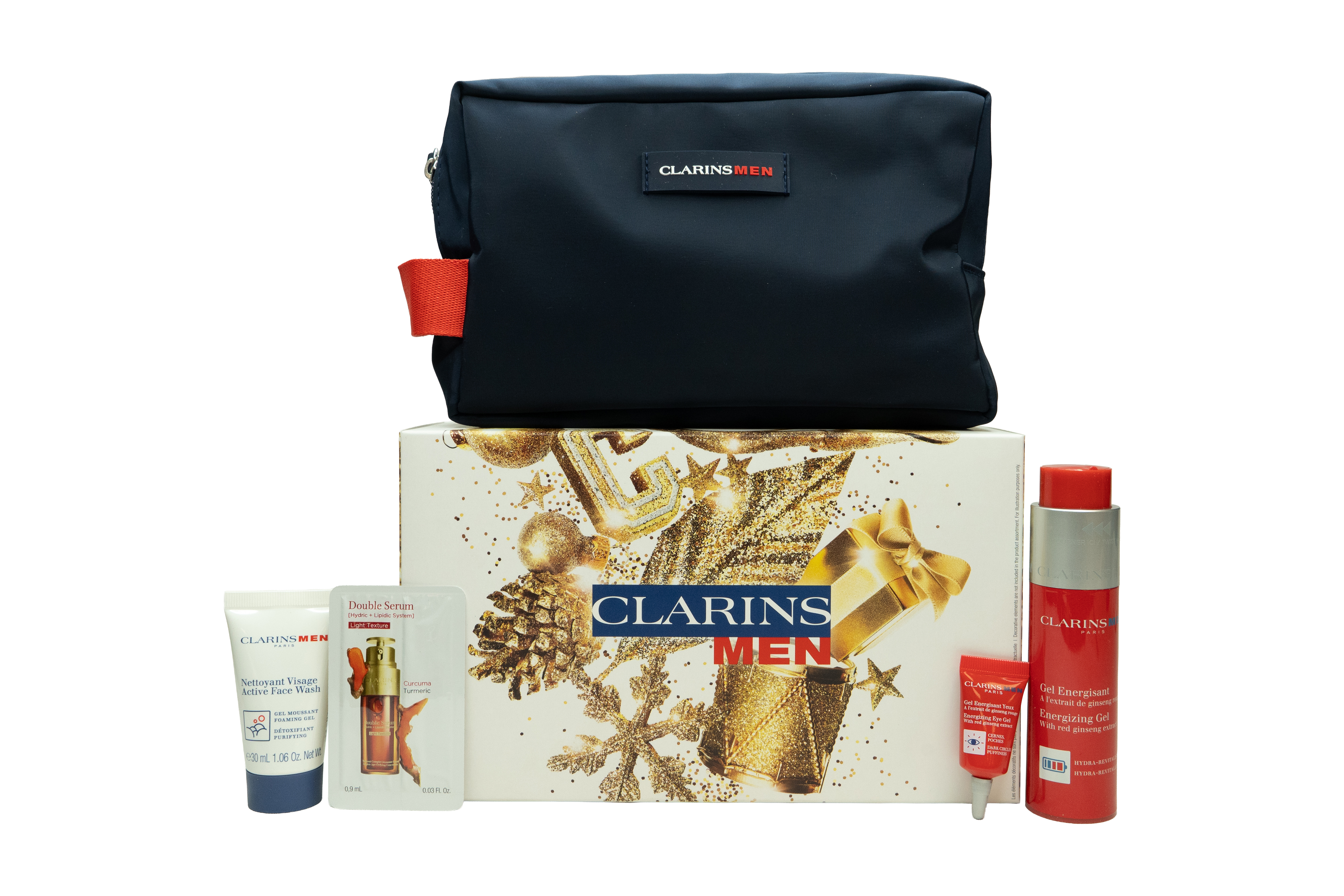Clarins Men Gel Energisant Set - Energising Gel 50ml + Active Face Wash 30ml + Energising Eye Gel 3ml+Double-Serum light 0.9ml