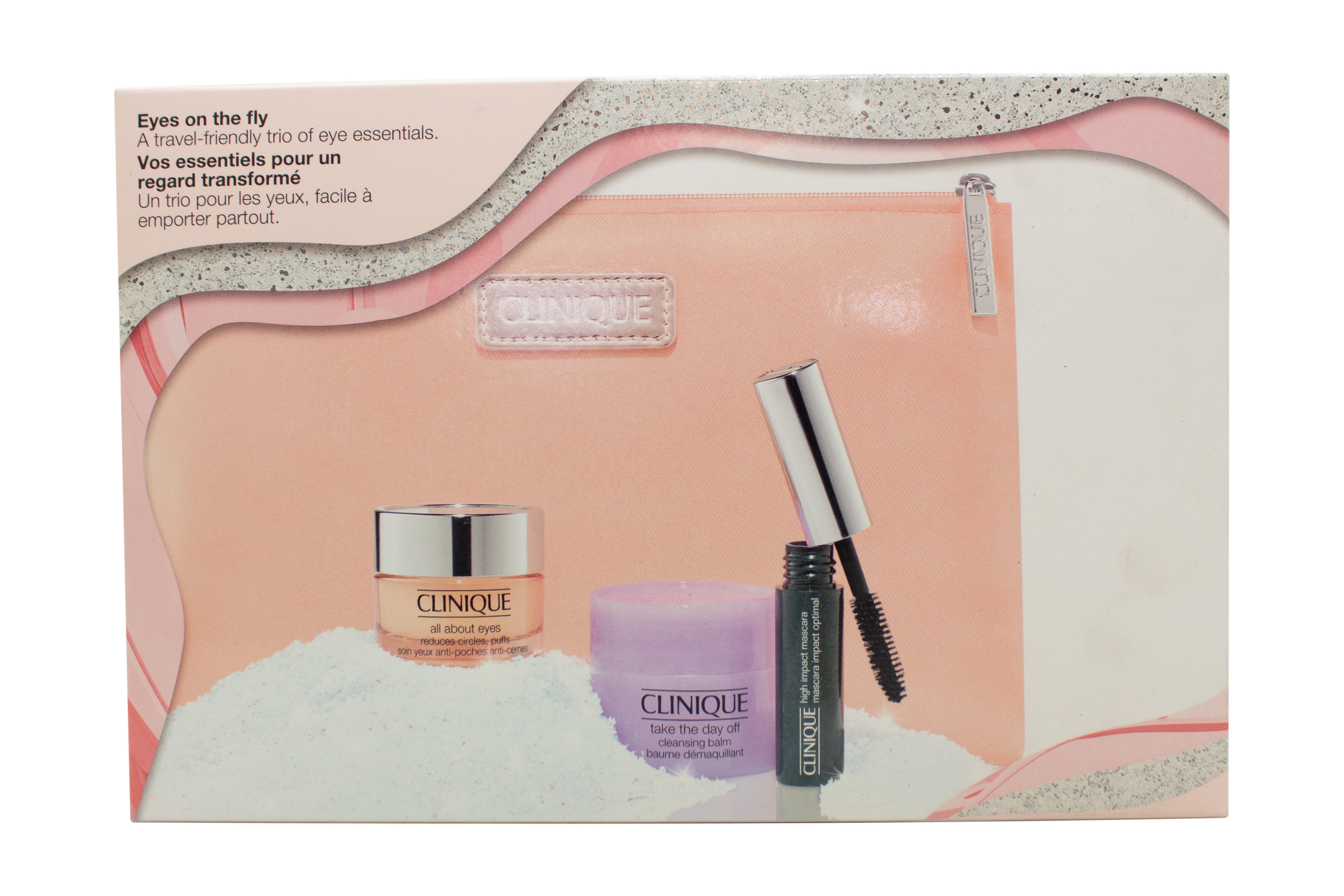 Clinique Eyes On The Fly Gift Set 3.5ml High Impact Mascara + 15ml Take The Day Off Cleansing Balm + 15ml All About Eyes Eye Cream + Pouch